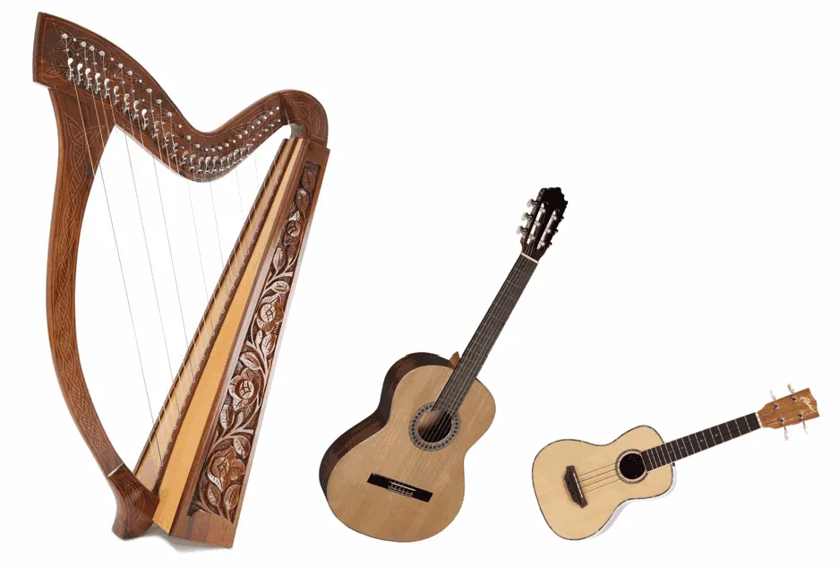 Les instruments à cordes pincées : la harpe, la guitare et le ukulele